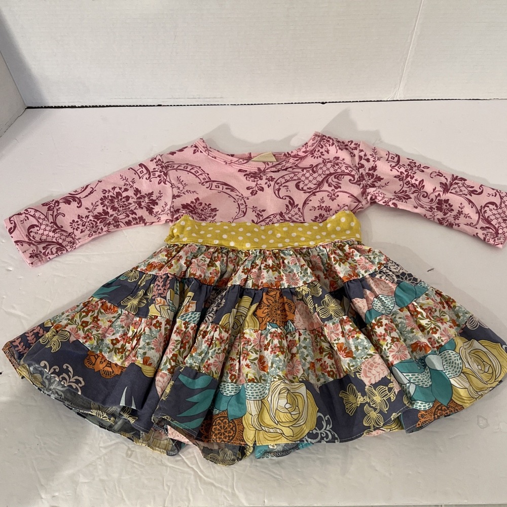 Haute Baby Pieced‎ Tiered Ruffled Dress with Sash Tie Girls Size 18M